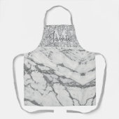 モノグラムメタリックシルバー大理石&プラチナグリッター エプロン (正面)