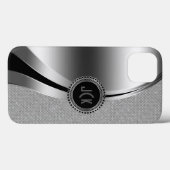 モノグラムメタリックシルバー&ダイヤモンドグリッター Case-Mate iPhoneケース (裏面 (横))