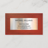 モノグラムメタリックバナー |ステッチ済みレッドレザー 名刺 (裏面)