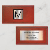 モノグラムメタリックバナー |ステッチ済みレッドレザー 名刺 (正面/裏面)