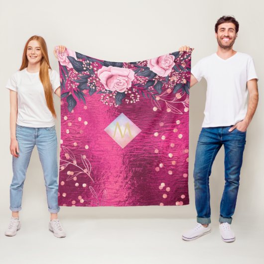 モノグラムメタリックピンクロセゴルド海軍グリッター ガーリー フリースブランケット (インサイチュ)