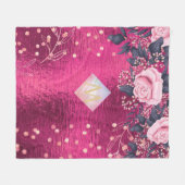 モノグラムメタリックピンクロセゴルド海軍グリッター ガーリー フリースブランケット (正面(横))