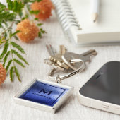 モノグラムメタリックブルーのテクスチャパーソナライズされた名 キーホルダー (側面)