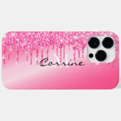 モノグラムメタリックホットピンクグリッタードリップアンドロイド+ Case-Mate iPhoneケース (裏面 (横))