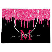 モノグラムメタリックホットピンクドリッピンググリッターブラック ラージペーパーバッグ (正面)