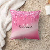 モノグラムメタリックホットピンクネオンドリッピンググリッター クッション (ブランケット)