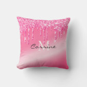 モノグラムメタリックホットピンクネオンドリッピンググリッター クッション (正面)