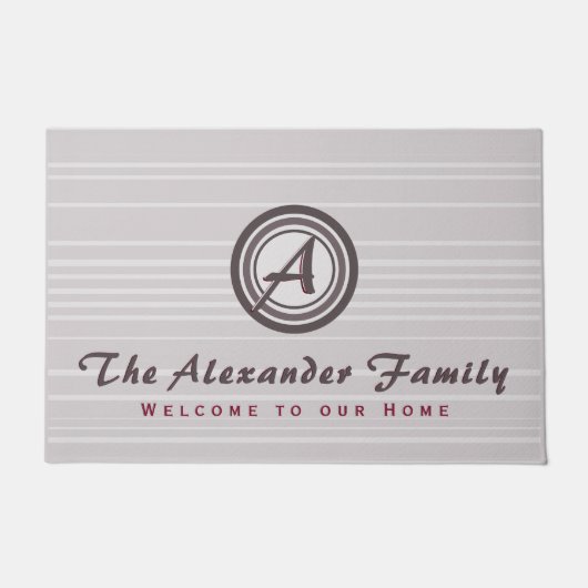 モノグラムメダリオンファミリー名歓迎 ドアマット (正面)