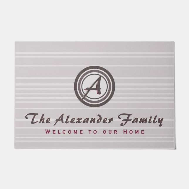 モノグラムメダリオンファミリー名歓迎 ドアマット (正面)