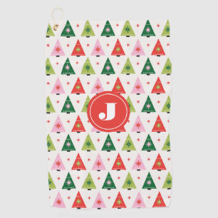 モノグラムメリーイニシャル&モダンレトロクリスマスツリー ゴルフタオル