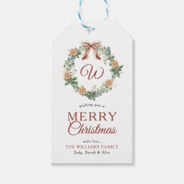 モノグラムメリークリスマスオレンジリース写真 ギフトタグ