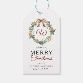 モノグラムメリークリスマスオレンジリース写真 ギフトタグ