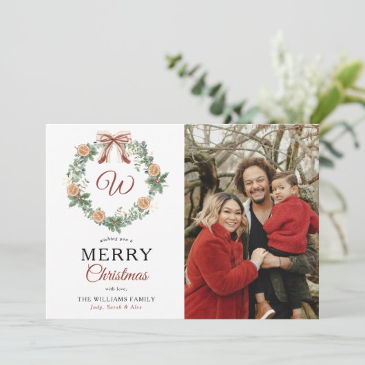 モノグラムメリークリスマスオレンジリース写真 シーズンカード (スタンド正面)