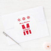 モノグラムメリークリスマスハッピーホリデーズホワイトレッド ラウンドシール (封筒)
