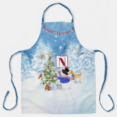 モノグラムメリークリスマス雪だるま(鳥)ショウジョウコウカンチョウディアフクロウ エプロン (正面)