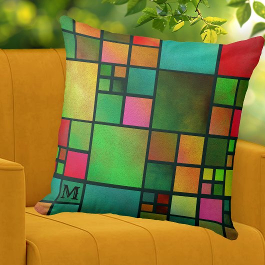 モノグラムモザイク幾何学模様の枕 クッション