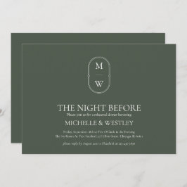 モノグラムモスグリーン結婚のリハーサルディナー 招待状