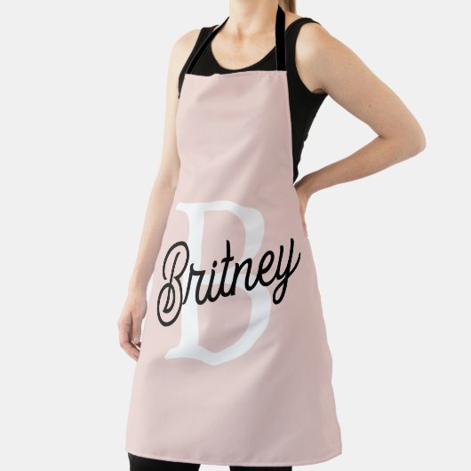 モノグラムモダンとネームPastelピンク エプロン (インサイチュ)