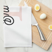 モノグラムモダンとネームPastelピンク キッチンタオル (四つ折り)