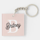 モノグラムモダンとネームPastelピンク キーホルダー (裏面)