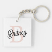 モノグラムモダンとネームPastelピンク キーホルダー (裏面)