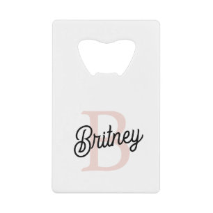 モノグラムモダンとネームPastelピンク クレジットカード栓抜き