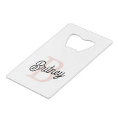 モノグラムモダンとネームPastelピンク クレジットカード栓抜き (正面アングル)