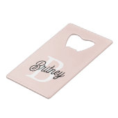 モノグラムモダンとネームPastelピンク クレジットカード栓抜き (正面アングル)