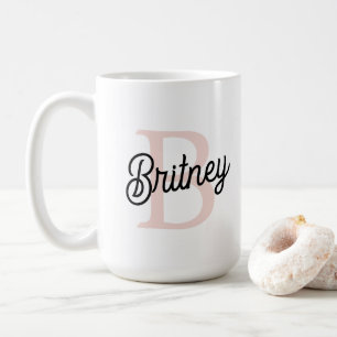 モノグラムモダンとネームPastelピンク コーヒーマグカップ