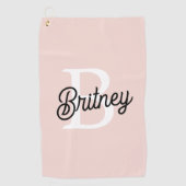 モノグラムモダンとネームPastelピンク ゴルフタオル (正面)