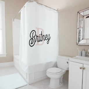 モノグラムモダンとネームPastelピンク シャワーカーテン