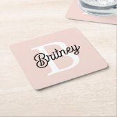 モノグラムモダンとネームPastelピンク スクエアペーパーコースター (アングル)