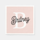 モノグラムモダンとネームPastelピンク スタンダードカクテルナプキン (正面)