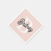 モノグラムモダンとネームPastelピンク スタンダードカクテルナプキン (角)