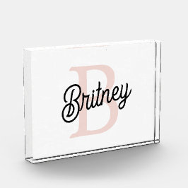 モノグラムモダンとネームPastelピンク フォトブロック