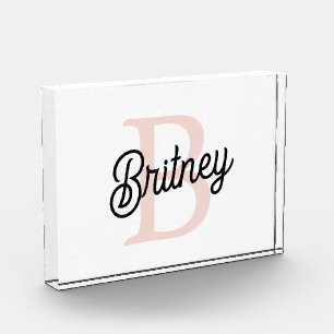 モノグラムモダンとネームPastelピンク フォトブロック