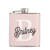 モノグラムモダンとネームPastelピンク フラスク (正面)