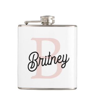 モノグラムモダンとネームPastelピンク フラスク