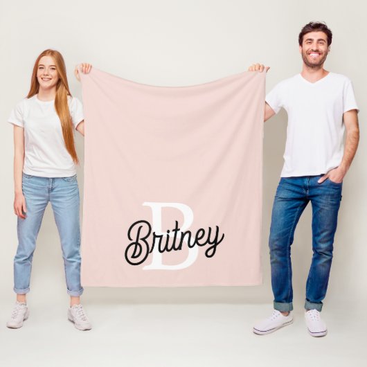 モノグラムモダンとネームPastelピンク フリースブランケット (インサイチュ)