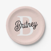 モノグラムモダンとネームPastelピンク ペーパープレート (正面)