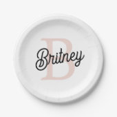 モノグラムモダンとネームPastelピンク ペーパープレート (正面)