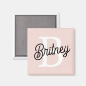 モノグラムモダンとネームPastelピンク マグネット (正面/裏面)