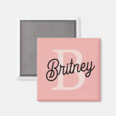 モノグラムモダンとネームPastelピンク マグネット (正面/裏面)