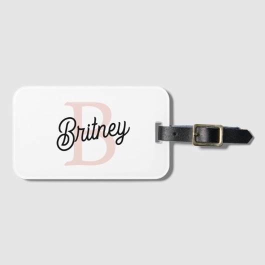 モノグラムモダンとネームPastelピンク ラゲッジタグ (正面横)