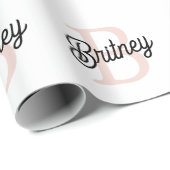 モノグラムモダンとネームPastelピンク ラッピングペーパー (ロールコーナー)