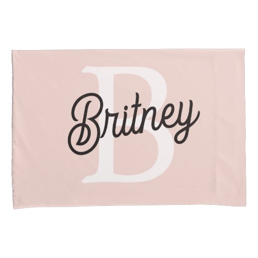 モノグラムモダンとネームPastelピンク 枕カバー (正面右)