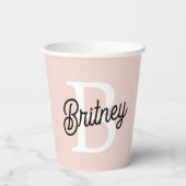モノグラムモダンとネームPastelピンク 紙コップ (裏面)