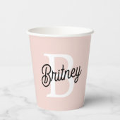 モノグラムモダンとネームPastelピンク 紙コップ (裏面)
