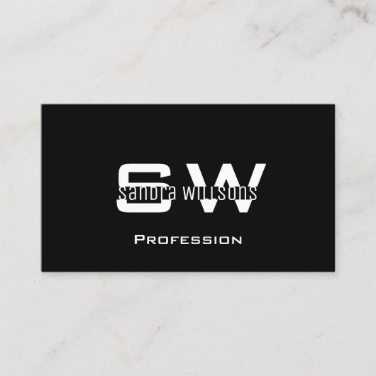 モノグラムモダンとロゴ付きプレーン白黒 名刺 (正面)