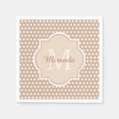 モノグラムモダンと名前のタン水玉模様 スタンダードカクテルナプキン (正面)